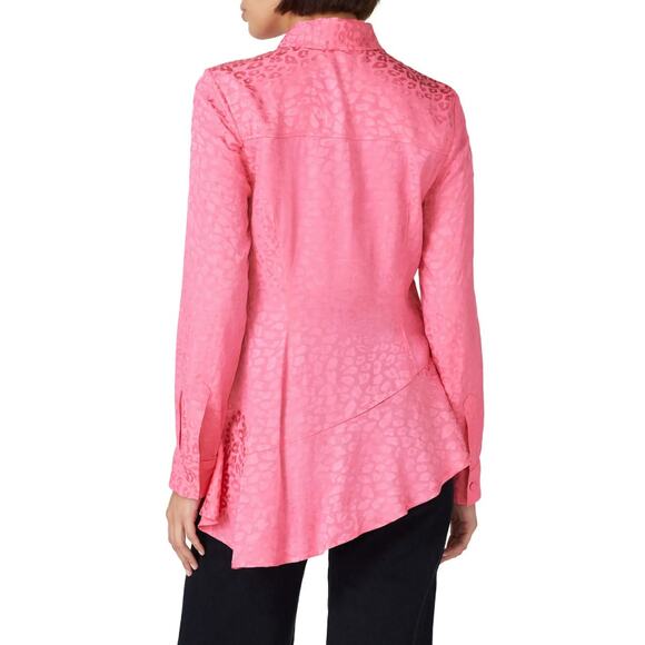 Koché  Pink Leopard Peplum Blouse Size 38(M) Button Down Asymmetrical Hem - Picture 2 of 5